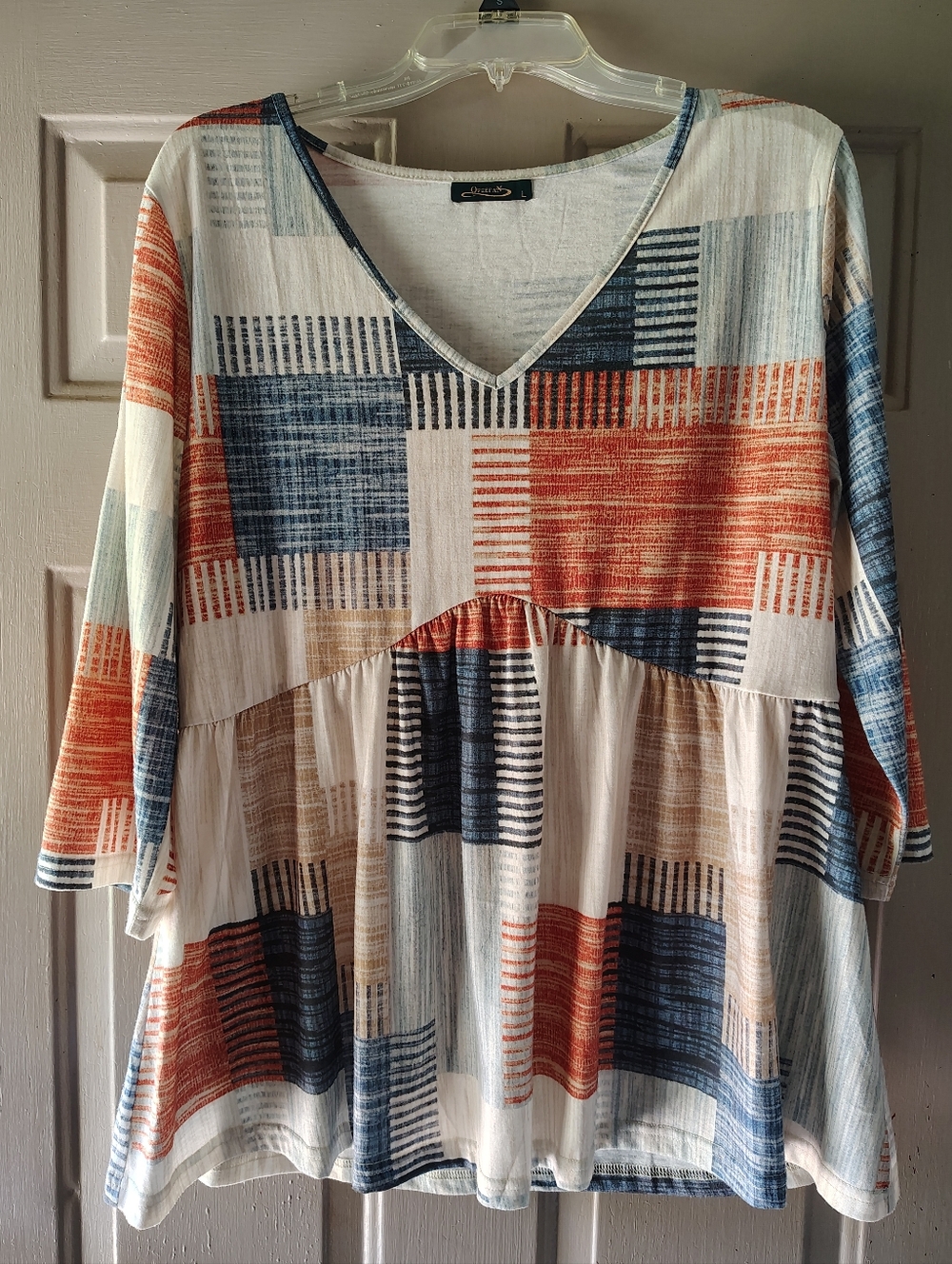 Ofeefan Babydoll Tunic 3/4 Sleeve Top Size Large